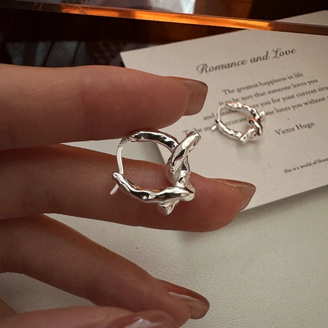 Knot Hoop Earrings 925 Sterling Silver Textured Twisted Niche Design Vintage Minimalist Jewelry Gift For Women