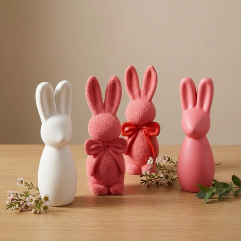 3D Kaninchen Silikonform Für Kerzenherstellung DIY Harz Seife Osterhase Mit Schleifentextur Minimalistisches Basteln