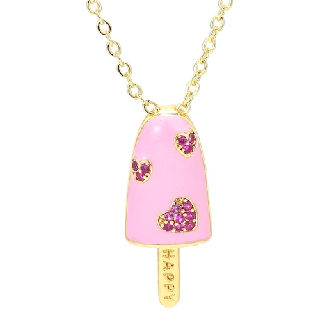 Ice Cream Popsicle Pendant Necklace Copper Zircon Heart Colorful Enamel Happy Engraved Cute Jewelry For Girls