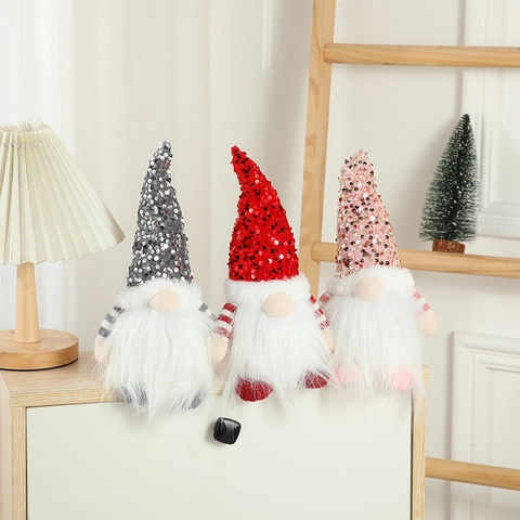Weihnachtsgnom Plüschpuppe Mit Paillettenhut LED Leuchtend Gesichtsloser Weihnachtsmann Ornament Für Tischdeko Rot Grau Rosa