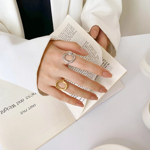 Minimalistischer 18 Karat Vergoldeter Edelstahl Offener Ring Für Damen Mode Geometrisch Hohl Verstellbarer Fingerring Schmuck Geschenk