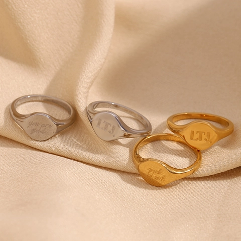 Chevalière Acier Inoxydable Plaqué Or 18K Gravé Lettre LTJ You Are Gold Bijoux De Mode Minimalistes Pour Femmes