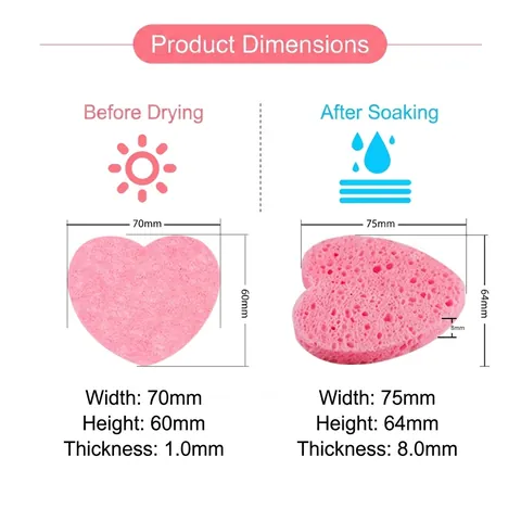 Éponge De Nettoyage Du Visage En Forme De Cœur Cellulose De Pâte De Bois Naturelle Houppette Douce Poreuse Rose