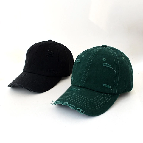 Cappellino Da Baseball Distressed Strappato Vintage Cotone Corona Morbida Visiera Curva Stile Hip Hop Unisex Regolabile