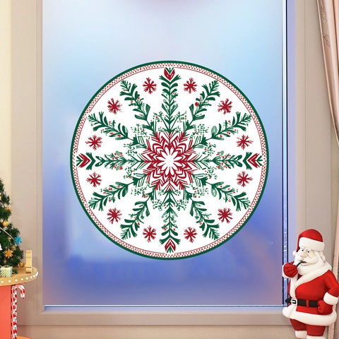 Christmas Window Stickers Static Cling PVC Snowflake Santa Reindeer Snowman Mandala Round Glass Decals For Holiday Decor