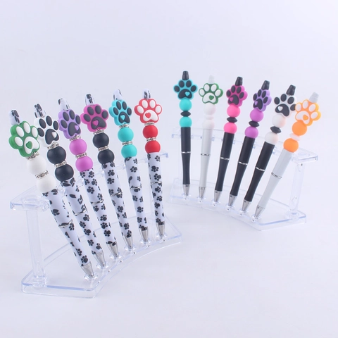 Bolígrafo De Cuentas Con Pata De Gato Dibujos Animados DIY Silicona Plástico Diamantes De Imitación Papelería