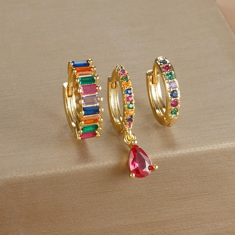 Copper Hoop Earrings Zircon Water Drop Pendant Baguette Cut Geometric Gold Plated Luxury Jewelry For Women