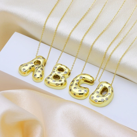 Alphabet Buchstaben Anhänger Halskette Kupfer Zirkonia Ballon Blase Stil Süßer Schmuck Geschenk Für Frauen Mädchen