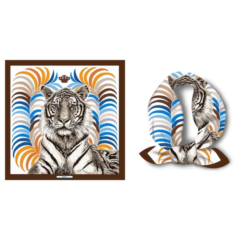 Foulard da Donna Francese Elegante Artistico con Stampa Tigre in Raso Quadrato Vintage Twill di Seta Neck Scarf Stile Parigi Bandana Decorativa
