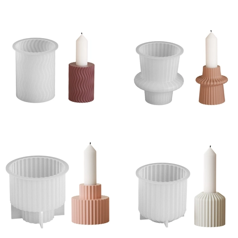 Silikon Kerzenständer Formen Geometrisch Gestreift Wellendesign DIY Handgefertigt Basteln Harz Gips Guss Heimdekor