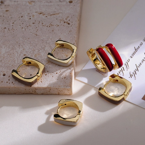 Vintage Viereckige Creolen Vergoldetes Kupfer Emaille Geometrische Rechteckige Ohrmanschette Elegante Modeschmuck Damen