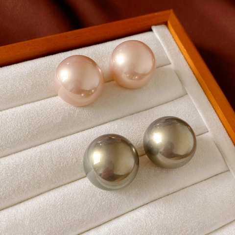 Übergroße Hochglanz Runde Imitationsperlen Ohrstecker Legierung Mit 925 Sterling Silber Ohrsteckern Retro Für Frauen