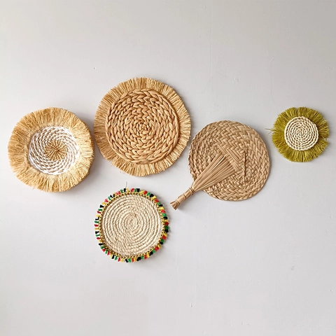 Decorazione Murale Intrecciata Boho Fatta A Mano Paglia Rattan Erba Marina Ornamento Da Appendere Per Soggiorno Camera Stile Rustico