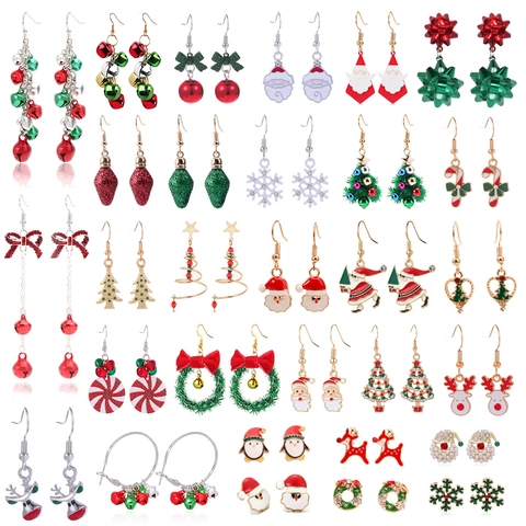 Boucles D'oreilles Noël Femmes Alliage Émail Père Noël Renne Flocon De Neige Bijoux De Fête Avec Tige Acier Inoxydable