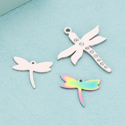 Dragonfly Pendants Stainless Steel Rhinestone DIY Jewelry Making Accessories Animal Insect Charms For Necklace