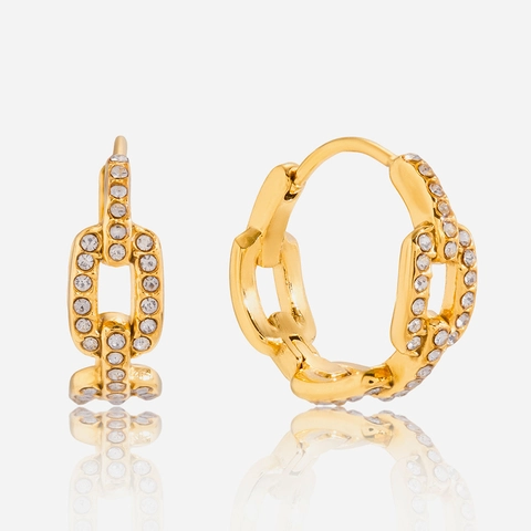 Roestvrij Staal Zirconia Kettingschakel Huggie Oorbellen Goud Waterdicht Hypoallergeen Mode Luxe Sieraden Voor Dames