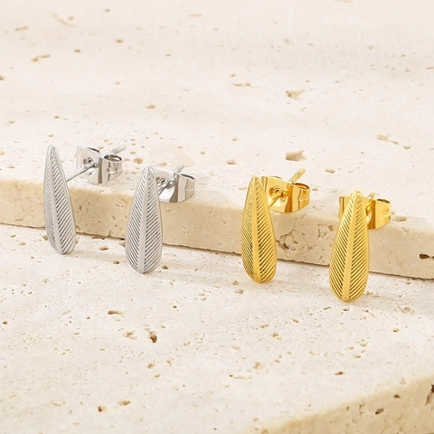 Pendientes De Botón Hoja Pluma Minimalistas Acero Inoxidable Pulido Pequeños Delicados Diarios Para Mujeres Niñas Regalo Estilo Ins