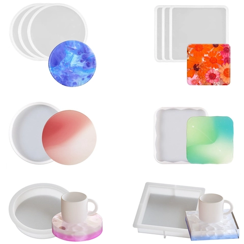 Coaster Silicone Mold For Resin Casting Round Square Shape Flexible DIY Epoxy Resin Cup Mat Handmade Crafting Tool