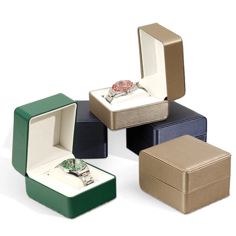 Boîte De Montre En Cuir PU Étui De Rangement Organisateur De Bijoux Avec Coussin Moelleux Design Flip Top Style Luxe