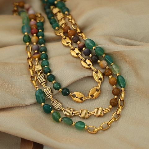 Collana Vintage In Agata Naturale E Acciaio Inossidabile Catena Chicco Di Caffè Per Donna Gioielli In Rame Retro