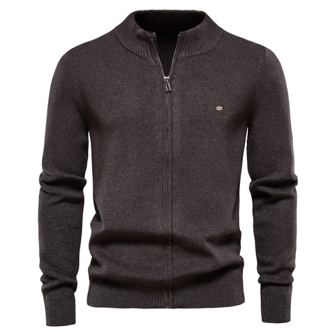 Men's Knitted Cardigan Sweater Full Zip Stand Collar Slim Fit Long Sleeve Casual Solid Color Soft Breathable Outerwear