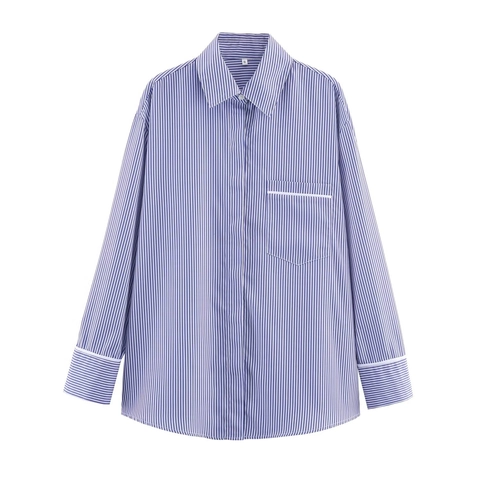 Camicia A Maniche Lunghe A Righe E Pantaloni Donna Popeline Righe A Contrasto Casual Lounge