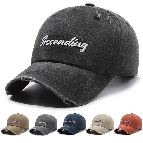 Berretto Da Baseball In Cotone Lavato Vintage Distressed Cappello Dad Strappato Con Ricamo Ascending Regolabile Unisex