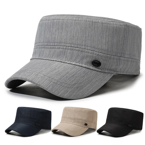 Men's Flat Top Cadet Cap Sun Protection Outdoor Casual Adjustable Solid Color Polyester Patrol Hat For Men Daily Wear