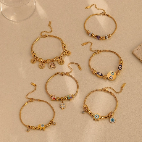 Bracciale Bohemien In Acciaio Inossidabile Donna Moda Malocchio Elefante Albero Della Vita Regolabile Catena Serpente Smalto