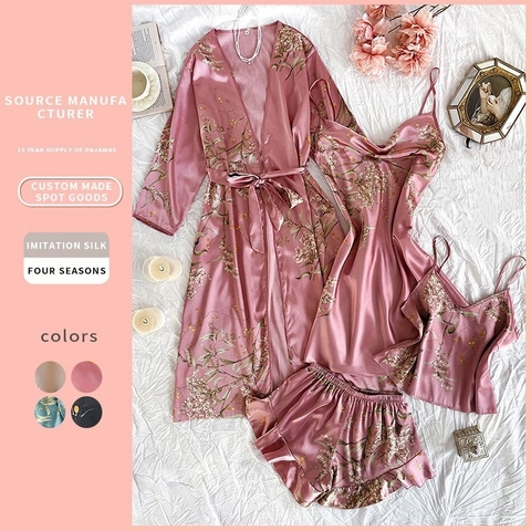 Übergröße Damen Pyjamas Robe Trägerkleid Cami Shorts Satin Satinnimitat Blumendruck V Ausschnitt Loungewear Nachtwäsche