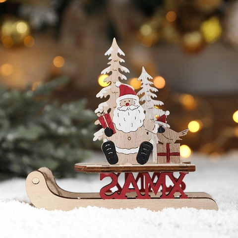 Ornamento Da Scrivania Slitta Di Natale Legno Dipinto Babbo Natale Renna Decorazione Festiva Tavolo