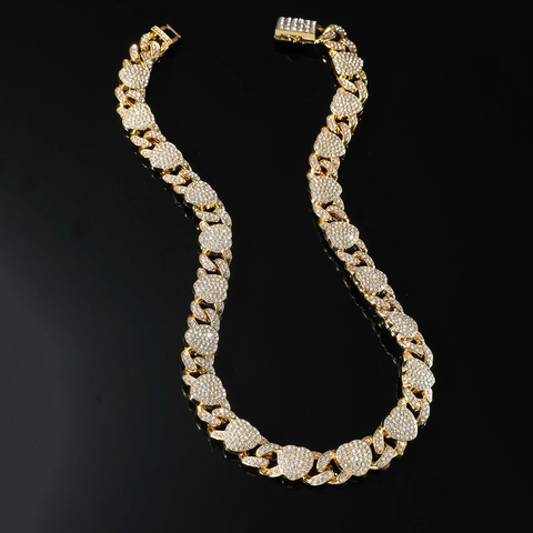 Legering Strass Iced Out Hartvormige Cubaanse Ketting Ketting Armband Hip Hop Punk Sieraden Voor Heren Dames