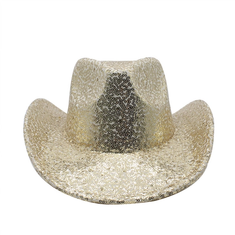 Cappello Da Cowboy Western Con Paillettes Scintillanti Disco Party Performance Costume Copricapo Per Adulti Poliestere Lucido