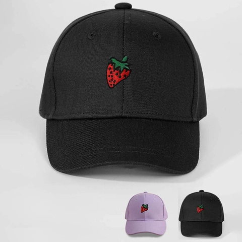 Kids Baseball Cap Cotton Strawberry Embroidery Adjustable Sun Hat Casual Outdoor For Boys Girls