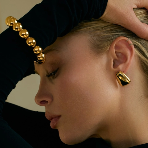 Orecchini A Lobo Trapezoidali Geometrici Placcati Oro 18K Acciaio Inossidabile Superficie Liscia Minimalista Gioielli
