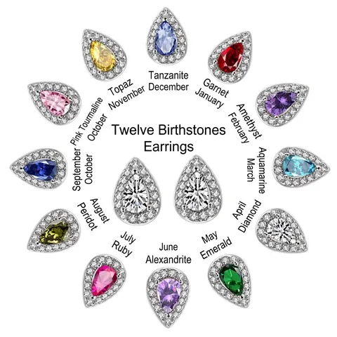925 Sterling Silver Pear Shaped Birthstone Stud Earrings For Women Clear Zirconia Halo Water Drop Dainty Fashion Jewelry Gift