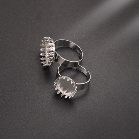Base Per Anello Regolabile In Acciaio Inossidabile Con Bordo A Corona E Vassoio Tondo Per Creazione Gioielli DIY Argento