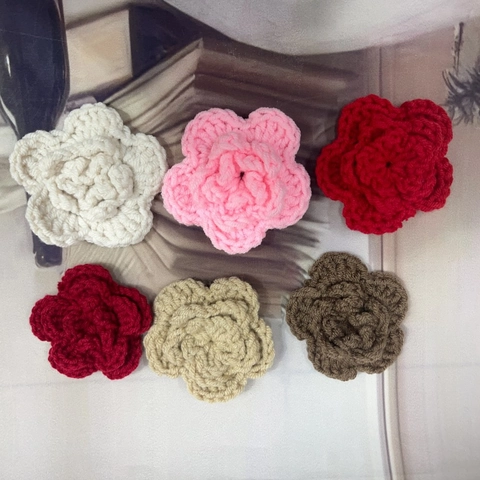 Handmade Crochet Flower Yarn Acrylic Rose Layered DIY Accessory For Clothing Hair Decor