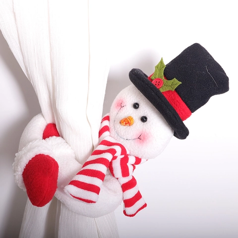 Christmas Curtain Tiebacks Santa Claus Snowman Plush Hook And Loop Fastener Indoor Holiday Home Party Decoration Cute