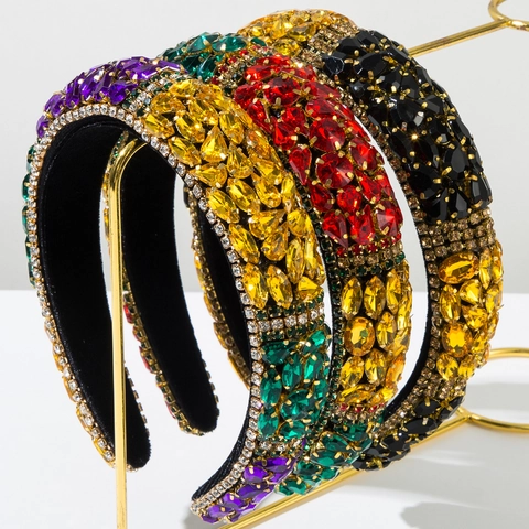 Serre-tête en Éponge Baroque pour Femmes Rembourré de Strass Complets Bandeau Large Accessoires de Cheveux Mariage Fête Cadeau