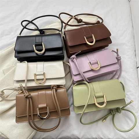 Dames Schoudertas PU Leer Retro Minimalistisch Elegant Okseltas Crossbody Tas Met Gouden U-Gesp En Geknoopte Riem