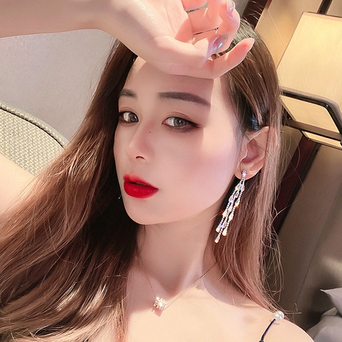 Elegant Long Tassel Earrings With 925 Sterling Silver Earring Post Alloy Zircon Rhinestone Dangle Jewelry For Women