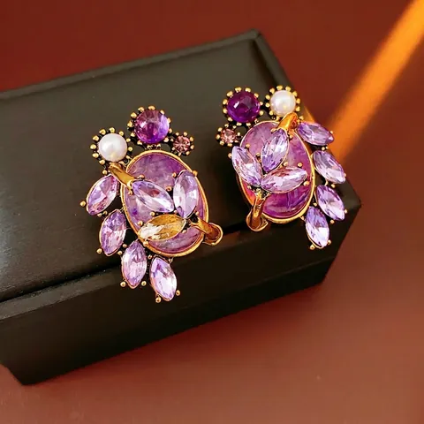 Pendientes De Resina De Circón Púrpura Estilo Corte Vintage Lujo Elegante Con Poste De Plata Esterlina 925 Para Mujeres