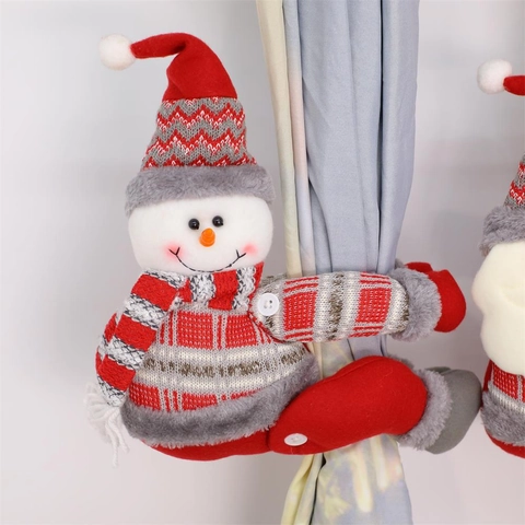 Christmas Curtain Tieback Santa Snowman Elk Knitted Plush Doll Hugging Buckle Home Window Decor Holiday Accessory