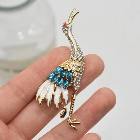 Exquise Kraanvogel Broche Legering Emaille Strass Reversspeld Voor Dames Pak Accessoires Elegante Feest Sieraden Cadeau