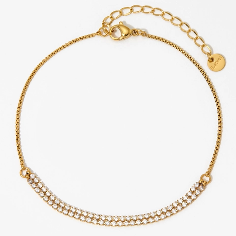 Tobillera De Circonita De Doble Fila Acero Inoxidable Impermeable Ajustable Joyería De Playa Para Mujer