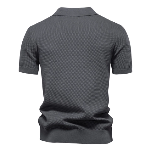 Heren Gebreid Poloshirt Met Korte Mouwen Zakelijk Casual Wafeltextuur V-hals Effen Kleur Viscosemix Zomer Klassieke Top
