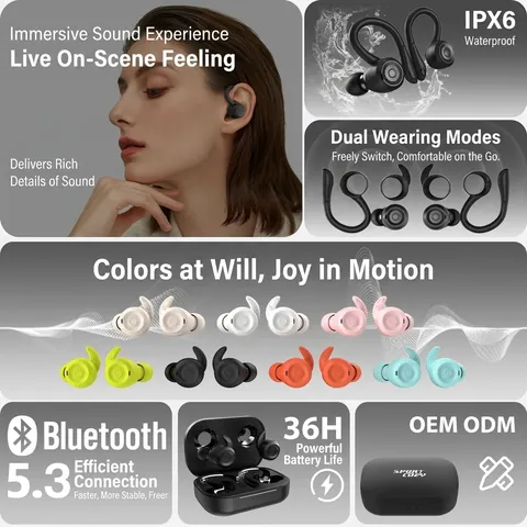Auricolari Bluetooth Wireless Sportivi TWS V5.4 Impermeabili Stereo Silicone Lunga Durata Corsa Palestra