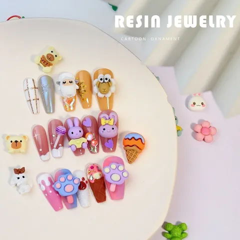 Resin Nail Art Charms Cartoon Mixed Decoration Kawaii DIY Manicure Accessories Cute Fruit Animal Heart Shapes Relief