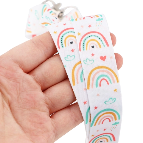 Colorful Rainbow Lanyard Necklace Polyester Fabric Long Neck Strap For Phone ID Badge Camera Keys Cute Cartoon Print